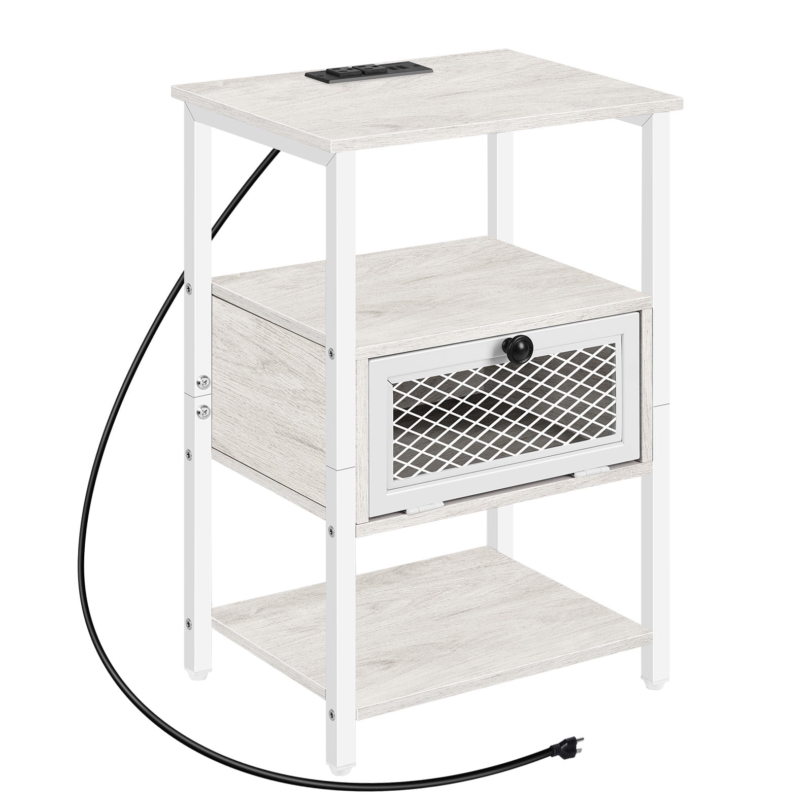 Oumilen Modern Adult Charging Drawer Flip Top Storage Nightstands, White MDF Wood
