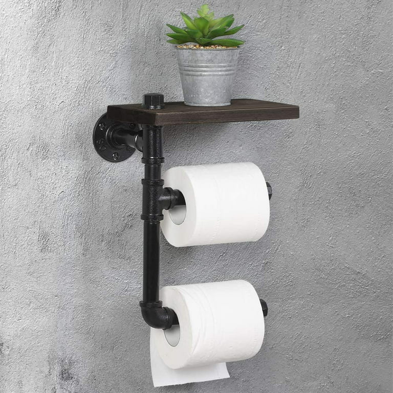 Toilet Paper Holder Stand, Black Metal Pipe Freestanding Bathroom