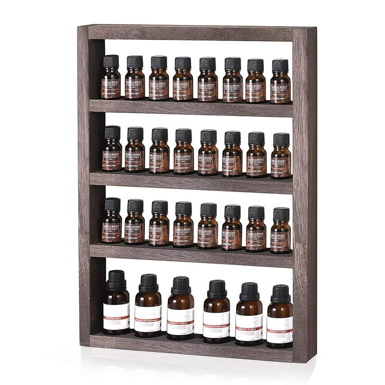 Oumilen Essential Oil Storage, Wall Mounted Wooden Display Shelf Rack for Essential Oils & Nail Polish, Rustic Brown, Size: 12 inch x 16.3 inch