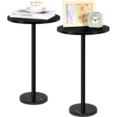 Oumilen Indoor Modern Durable Marble Circle End Table, Black (Set of 2)