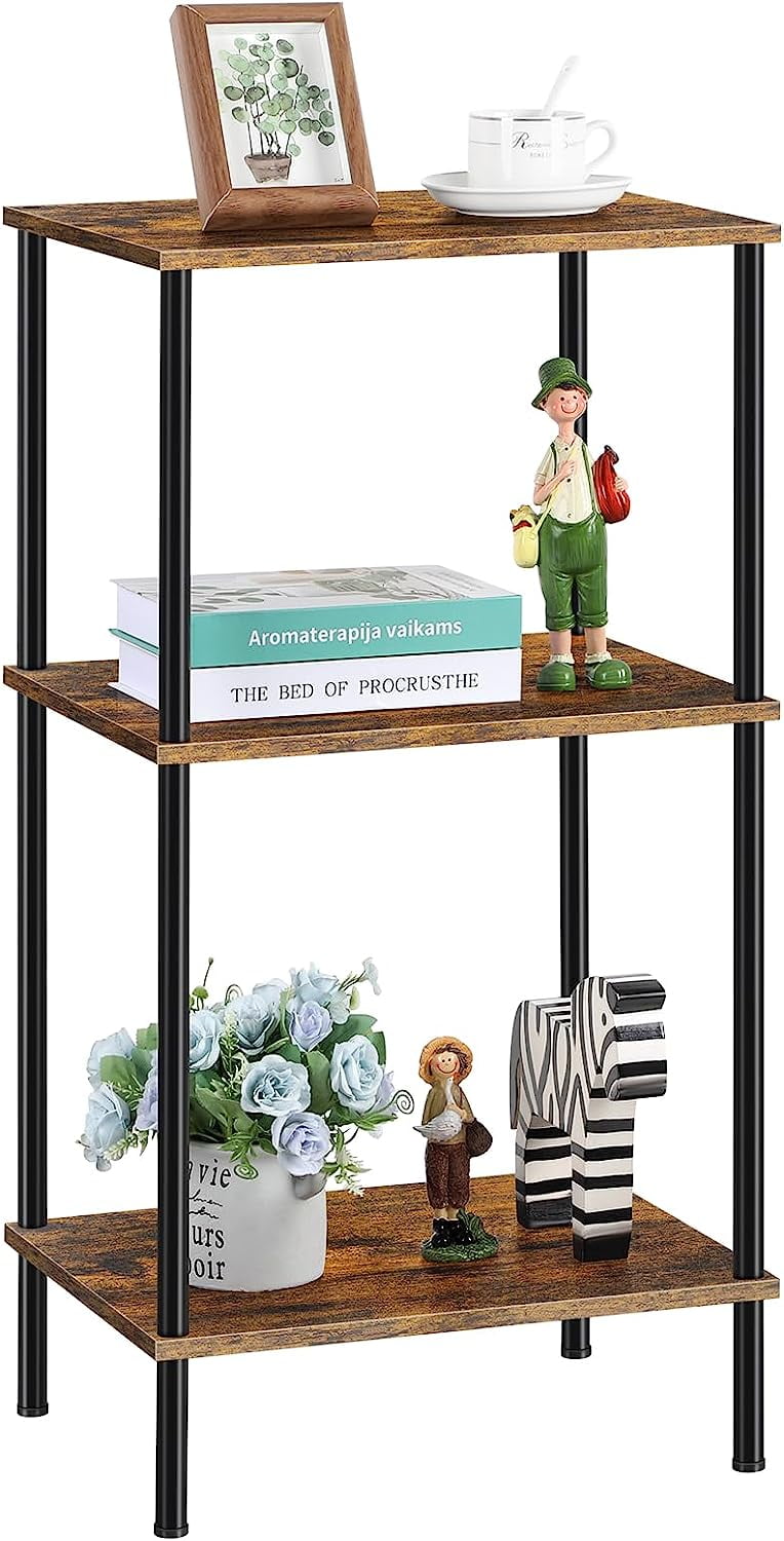 Oumilen Indoor Modern Lightweight Wood/Metal Rectangle 3-Tier End Table, Brown
