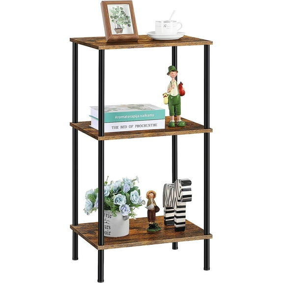 Oumilen Indoor Modern Lightweight Wood/Metal Rectangle 3-Tier End Table, Brown
