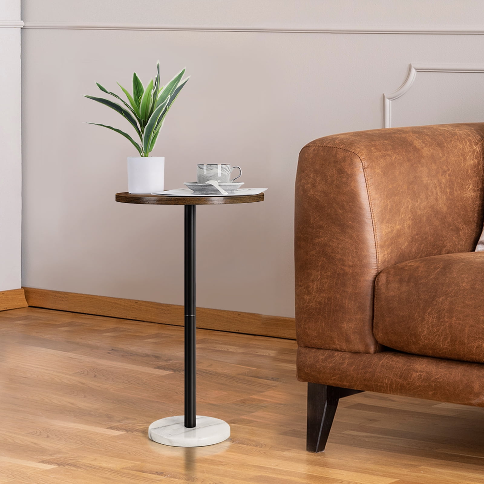 Oumilen Indoor Modern Marble Circle End Table, Brown