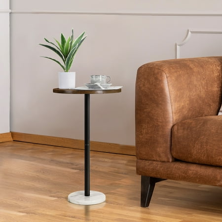 Oumilen Indoor Modern Marble Circle End Table, Brown