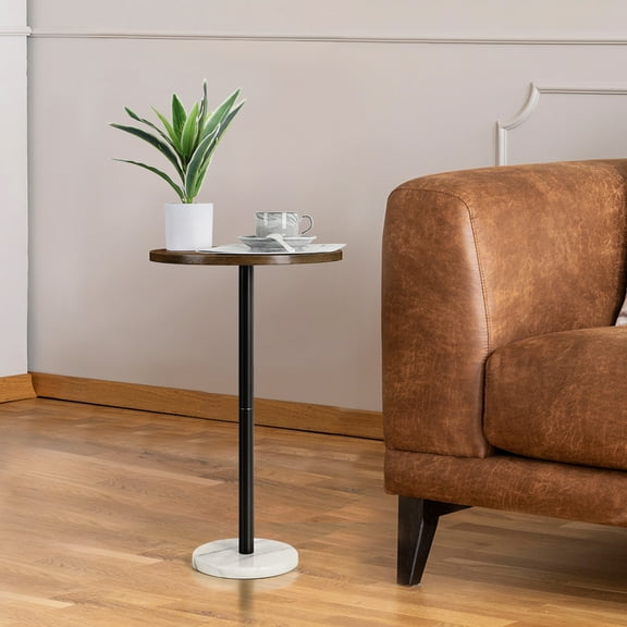 Oumilen Indoor Modern Marble Circle End Table, Brown
