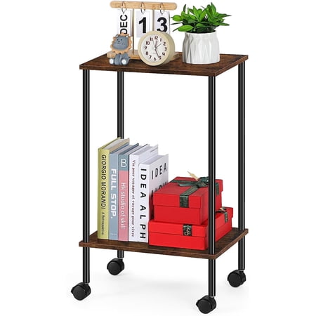 Oumilen Indoor Modern Rolling Wood Rectangle End Table, Brown