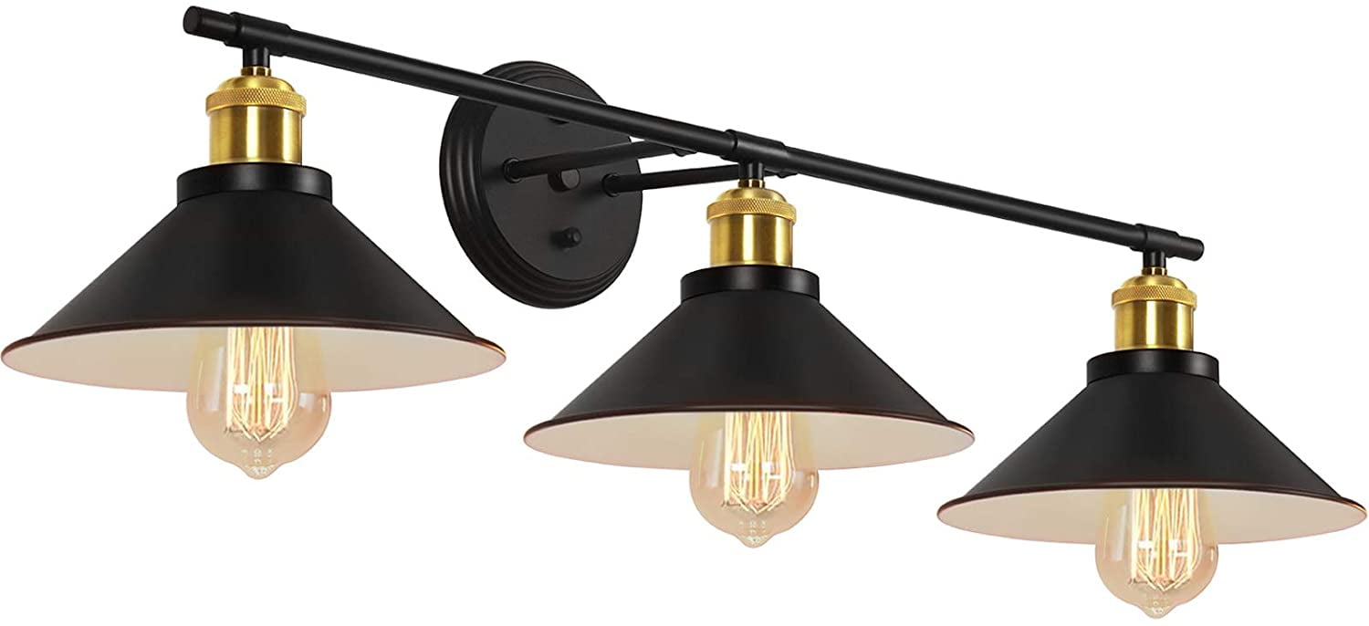 Oumilen Industrial Farmhouse Indoor 3-Light Wall Sconce with Matte Metal Shades