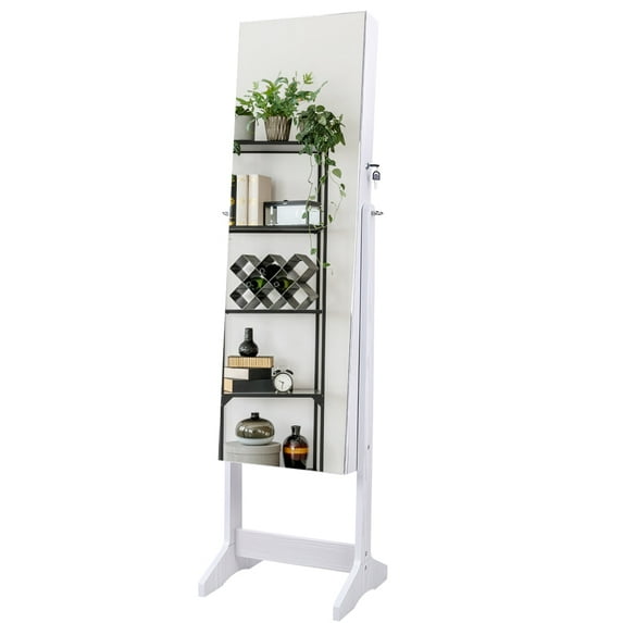 Oumilen Jewelry Cabinet Standing Lockable Makeup Armoire with Full-Length Mirror, White
