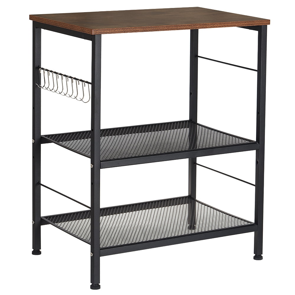 Oumilen Kitchen Storage Rack Microwave Oven Stand Storage, 3-Tier Utility Shelves with 10 Hooks