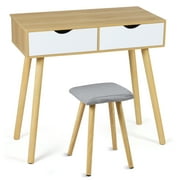 Oumilen Light Brown Modern Bedroom Vanity Set Makeup Table with 2 Drawers Brown