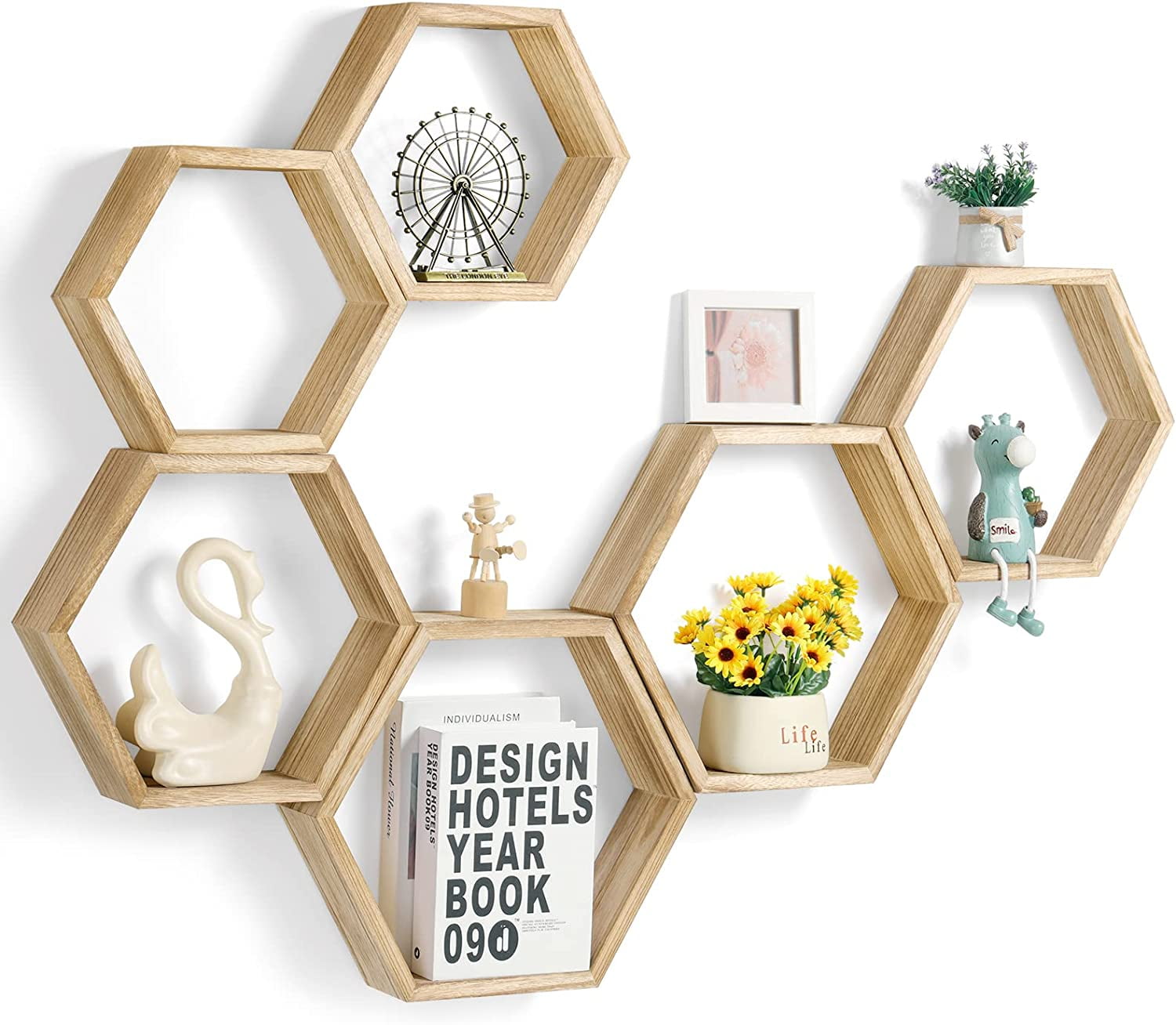 Oumilen Modern 6 Tier Brown Driftwood Floating Shelves 6 Count