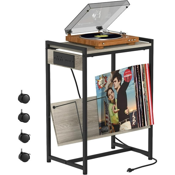 Oumilen Modern Multifunction Metal End Table, Gray