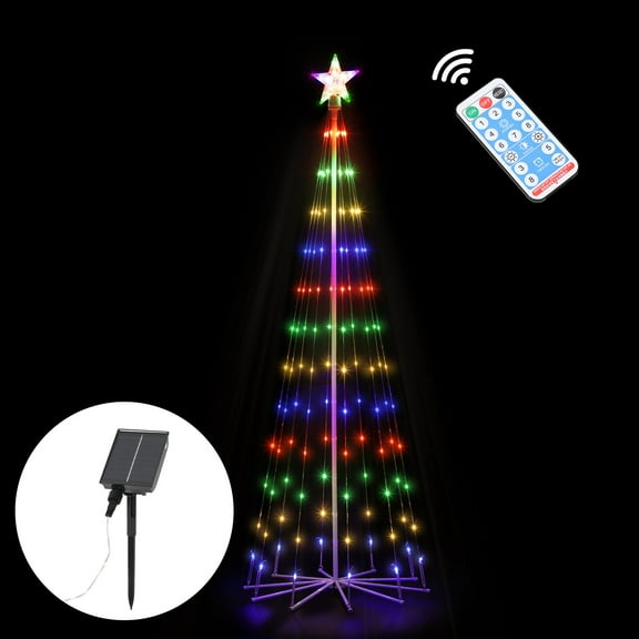 Oumilen Outdoor 6ft Lighted Christmas Tree LED Tree Solar Powered, Multicolor
