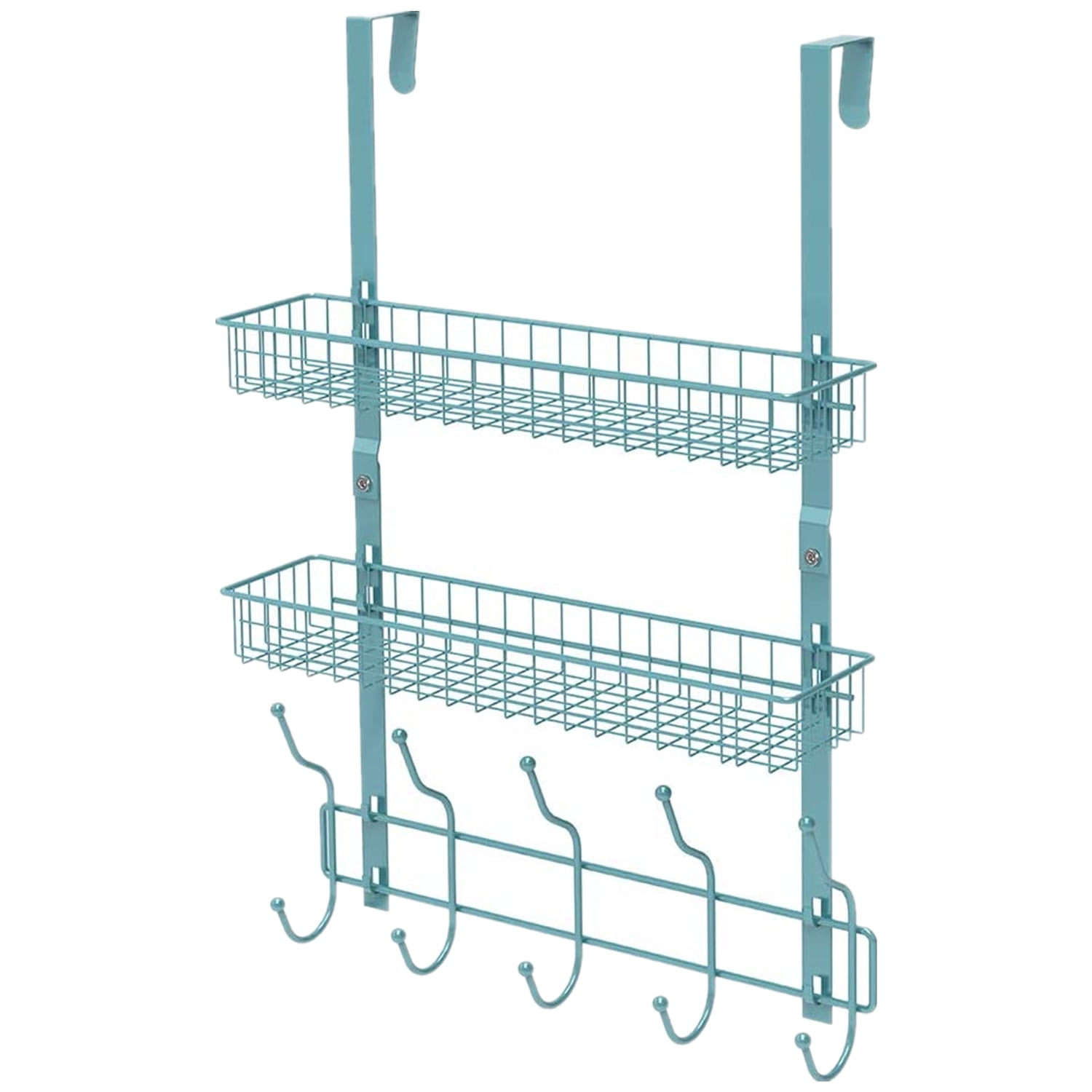 Oumilen Over The Door Hanger Organizer with 2 Baskets 5 Hooks for Office Home, Blue