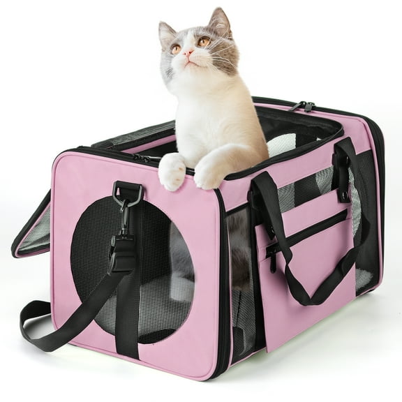 Oumilen Portable Soft-Sided Pet Travel Carrying Case For Cats and Dogs, All Size, Pink