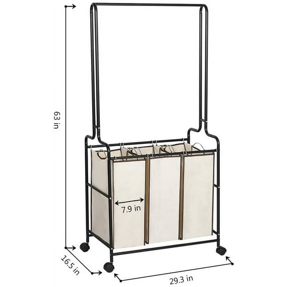 Oumilen Removable Liner 3-Bins Laundry Sorter, Brown