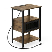 Oumilen Adult Rustic Nightstand with Charging Station, Brown