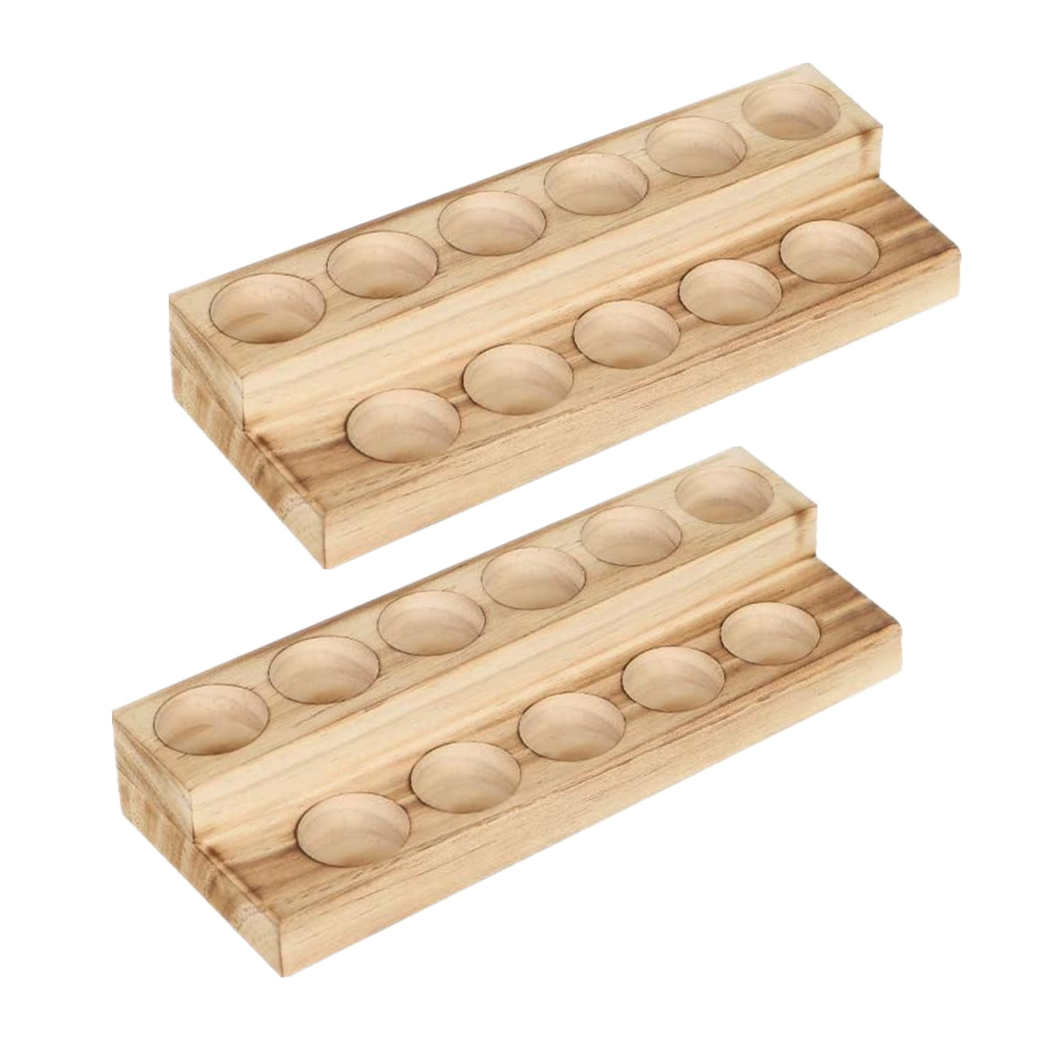 Oumilen Rustic Wooden 11 Bottle Essential Oil Nail Polish Display Holder, Set of 2