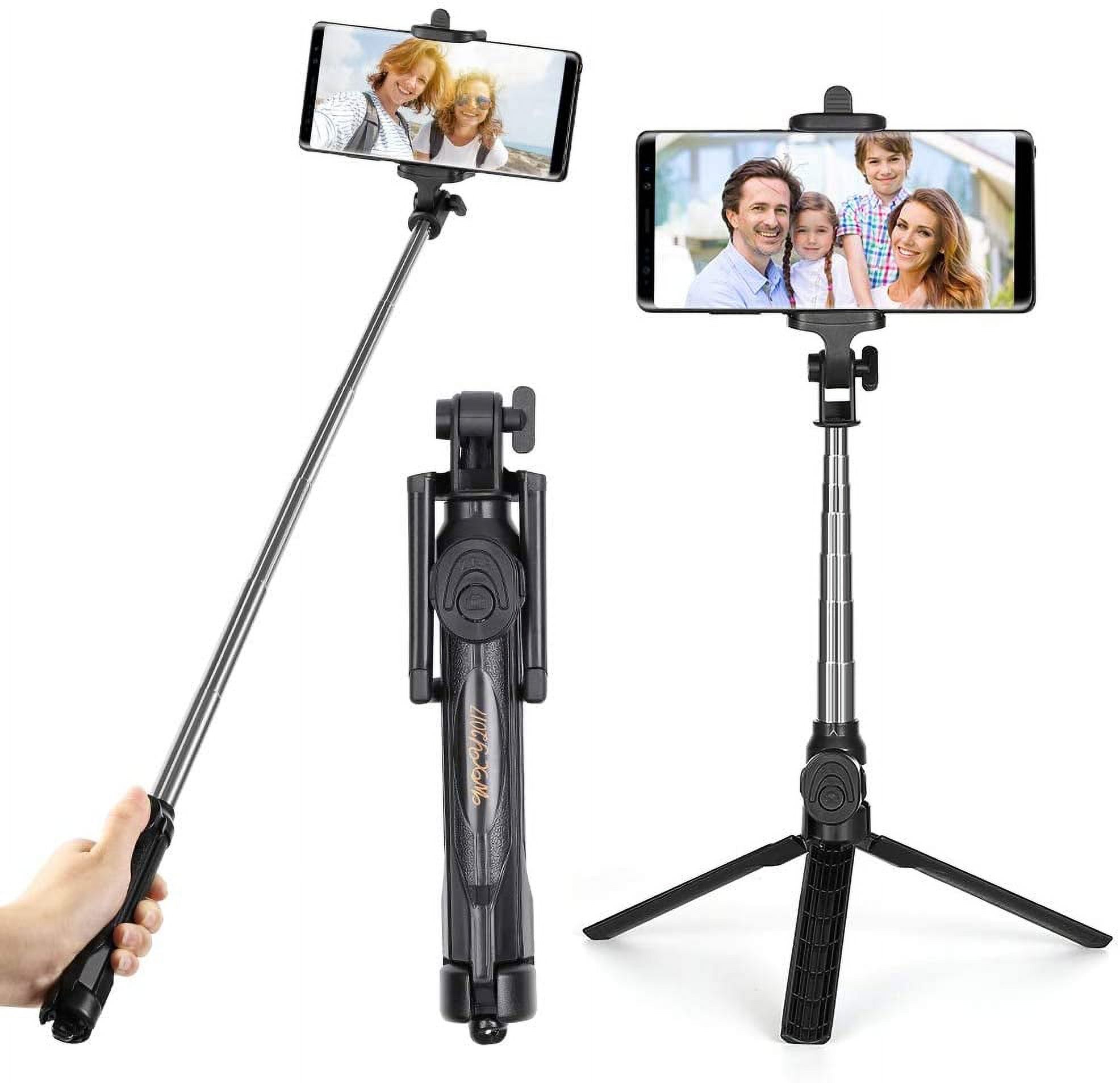 Oumilen Selfie Stick Extendable Lightweight Tripod Support Bluetooth Remote for Android and iOS Black