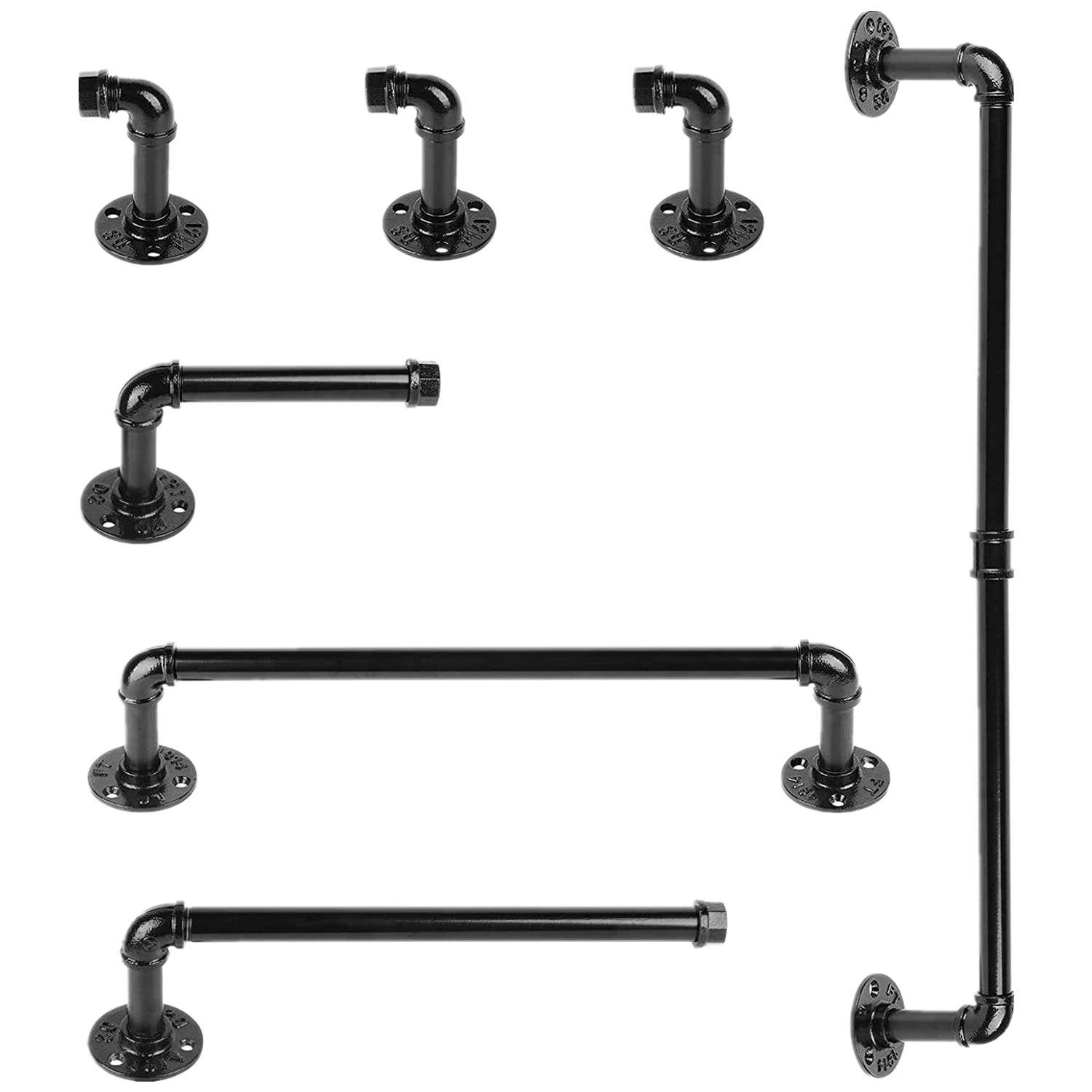 Oumilen Set of 7 WallMounted Pipe Bathroom Racks, Black