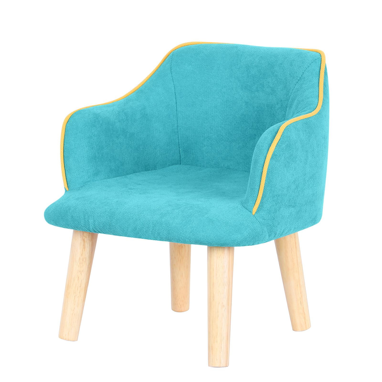 Oumilen Upholstered Kids Indoor Accent Chair with Wooden Legs and Armrests, Blue and Yellow
