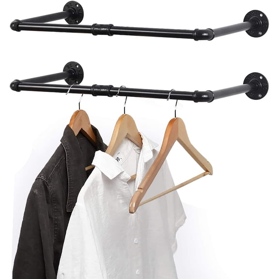 Oumilen Wall Mounted 22" Multi-Purpose Clothes Rack, Metal, Black, 2 Count