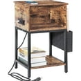 thumbnail image 1 of Oumilen Wesern Home End Table Side Table with Storage and Fabric Bags and Build-In Fast Charging Station with USB Ports, Rustic Brown Wood, 1 of 7