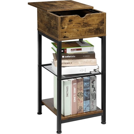 Oumilen Western Home 3 Layers Small End Table and Drawer in Rustic Burnt Wood