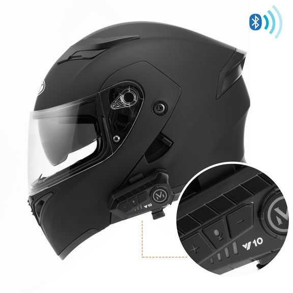 Oumurs Motorcycle Bluetooth Helmet, Black, Modular Full Face Dual Visor Flip-Up, DOT Compliant, L