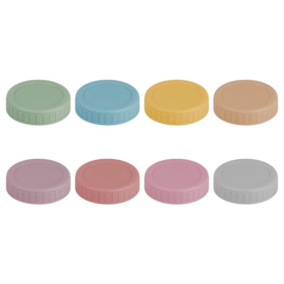 Ounalong 8PCS Mason Jar Lids - Colored Plastic Mason Lids Regular Mouth, Leak Proof Canning Covers with Silicone Rings for Ball, Kerr and More, Reusable Can Tops Caps Covers for Jars
