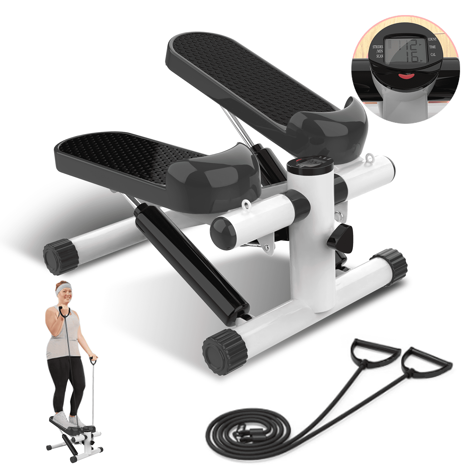 Ounan Steppers for Exercise, Stair Stepper with Resistance Bands, Mini Stepper with 330LBS
