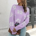 thumbnail image 1 of Ound-Neck Sweaters For Women Trendy Loose Flowers Long Sleeve Turtleneck Pullover Lantern Knit Sweater Tops Purple S, 1 of 7