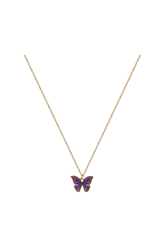 Bohemian Alloy Tilting Butterfly Painting Oil Necklace Personalized Butterfly Clavicle Chain