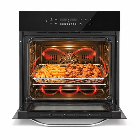 Ounin 24" Built-In Electric Single Wall Oven, 2.7 Cu. ft. Stainless Steel Convection Oven with Air Fry & Rotisserie, 8 Functions