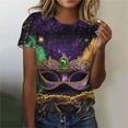 thumbnail image 1 of Ounisa 2025 Womens Short Sleeve Tops Mardi Gras Costumes Fashion Round Neck Color Printed Blouse, 1 of 5