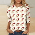 thumbnail image 1 of Ounisa 3/4 Length Sleeve Womens Christmas Tops Casual Loose Fit Crewneck T Shirts Cute Solid Three Quarter Length Tunic Santa Claus Christmas Tree Blouse, 1 of 4