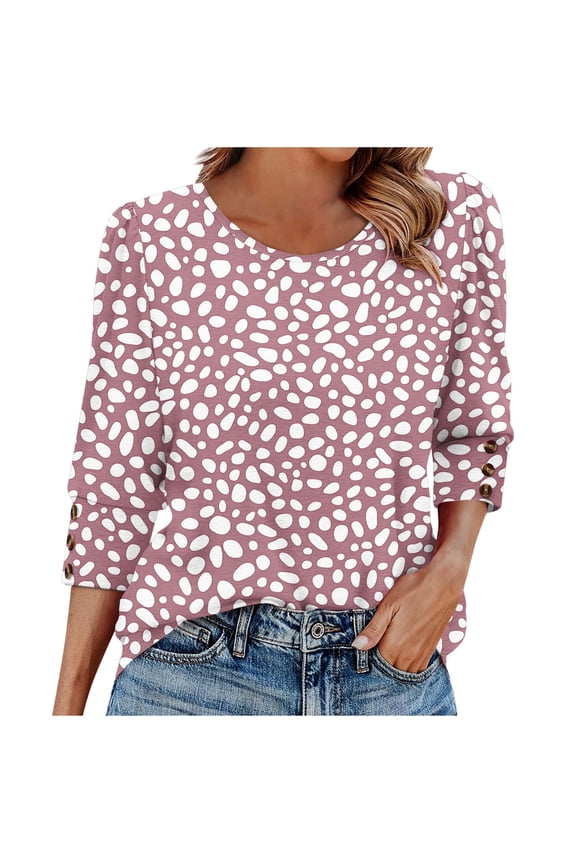 3/4 Length Sleeve Womens Tops,Basic Elbow Sleeve Workout Top No Positioning Printed Shirt Crew Neck 3 Quarter Sleeve Tees