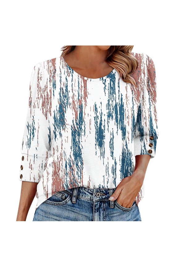 3/4 Length Sleeve Womens Tops,Basic Elbow Sleeve Workout Top No Positioning Printed Shirt Crew Neck 3 Quarter Sleeve Tees