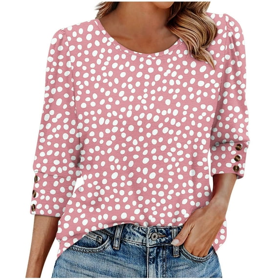 Ounisa 3/4 Length Sleeve Womens Tops,Basic Elbow Sleeve Workout Top No Positioning Printed Shirt Crew Neck 3 Quarter Sleeve Tees