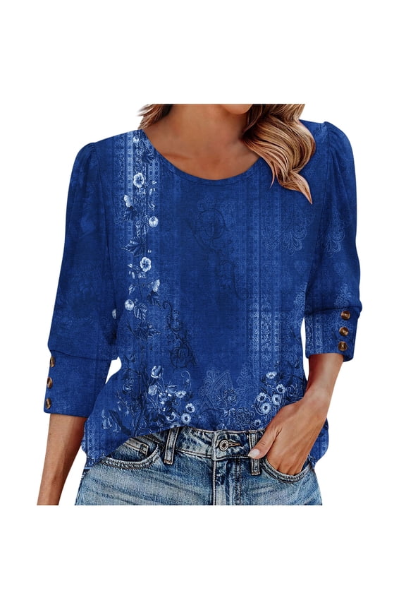 3/4 Length Sleeve Womens Tops,Basic Elbow Sleeve Workout Top No Positioning Printed Shirt Crew Neck 3 Quarter Sleeve Tees