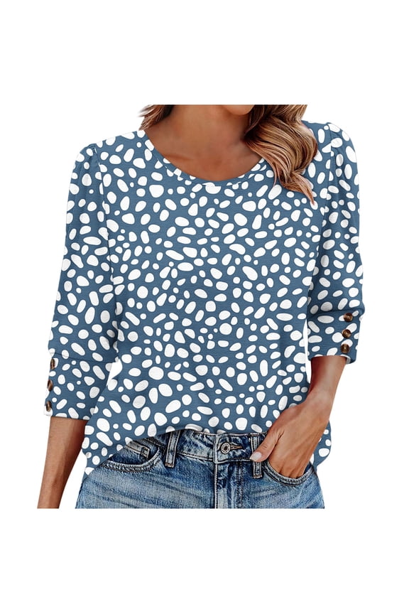 3/4 Length Sleeve Womens Tops,Basic Elbow Sleeve Workout Top No Positioning Printed Shirt Crew Neck 3 Quarter Sleeve Tees