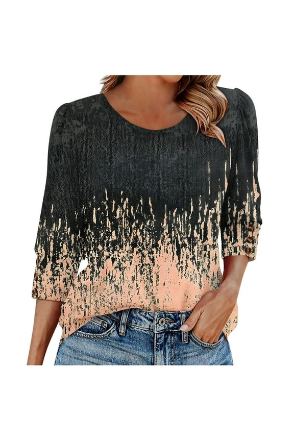 3/4 Length Sleeve Womens Tops,Basic Elbow Sleeve Workout Top No Positioning Printed Shirt Crew Neck 3 Quarter Sleeve Tees