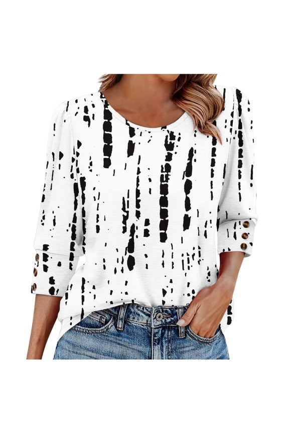 3/4 Length Sleeve Womens Tops,Basic Elbow Sleeve Workout Top No Positioning Printed Shirt Crew Neck 3 Quarter Sleeve Tees