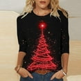 thumbnail image 1 of Ounisa 3/4 Length Sleeve Womens Tops Casual Loose Fit Crewneck T Shirts Cute Solid Christmas Tree Graphic Three Quarter Length Tunic Tops, 1 of 5