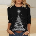 thumbnail image 1 of Ounisa 3/4 Length Sleeve Womens Tops Casual Loose Fit Crewneck T Shirts Cute Solid Christmas Tree Graphic Three Quarter Length Tunic Tops, 1 of 5