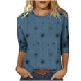 thumbnail image 1 of Ounisa 3/4 Length Sleeve Womens Tops Round Neck Loose Cute Spring Summer Tee Shirts Dressy Casual Print Blouses Tunic, 1 of 9