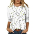 thumbnail image 1 of Ounisa 3/4 Length Sleeve Womens Tops Round Neck Loose Cute Spring Summer Tee Shirts Dressy Casual Print Blouses Tunic, 1 of 9