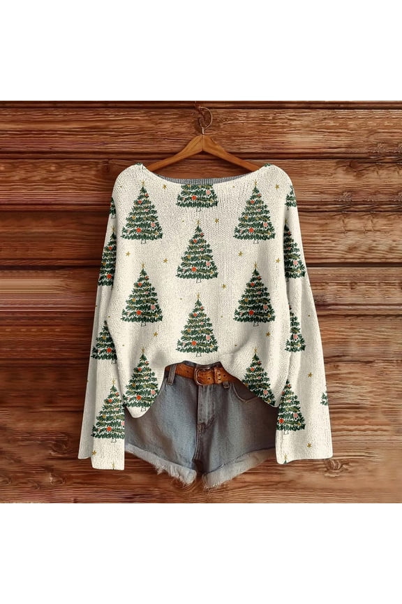 Boho Long Sleeve Tops for Women Fall Vintage Knit Tops Hippie Cozy Oversized Sweaters Crew Neck Baggy Striped Sweater