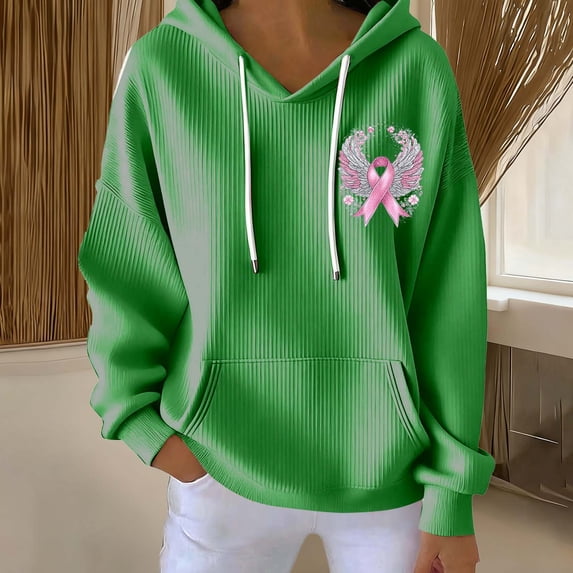 Ounisa Breast Cancer Oversized Hoodies Fleece Drawstring Shirts for Women Pink Ribbon Sweatshirt Cancer Fight Awareness Shirt Faith Casual Long Sleeve Tops