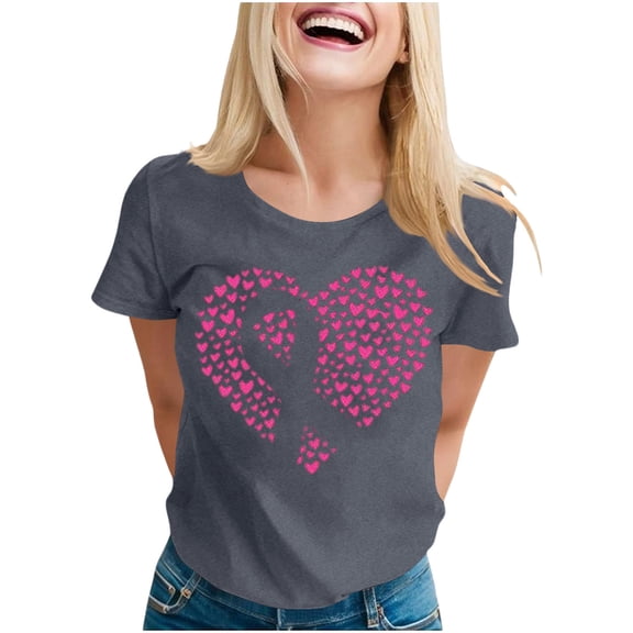 Ounisa Breast Cancer Shirt for Women Pink Ribbon T-Shirts Graphics Support Cancer Shirts Rainbow Casual Tee Tops